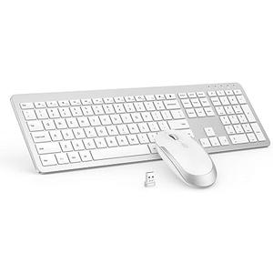 Wireless Keyboard and Mouse Combo - Full Size Slim Thin Wireless Keyboard Mouse with Numeric Keypad 2.4G Stable Connection Adjustable DPI (White & Silver)