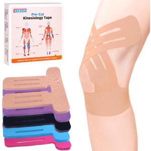 Precut Kinesiology Tape for Knees, 10 Pcs, Upgraded, Knee Support & Stability, Knee Pain Relief Athletic Tape - Waterproof & Elastic, Breathable Hypoallergenic Latex-Free Tape, Beige