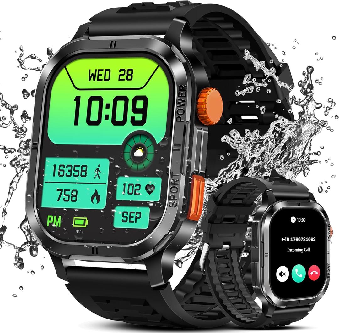 Military Smart Watch for Men (Answer/Make Calls), 2.13" AMOLED Smart Watch for Android and iOS, 5ATM Waterproof Fitness Watch with 123+ Sport Modes/SpO2/Heart Rate/Sleep Monitor,Black