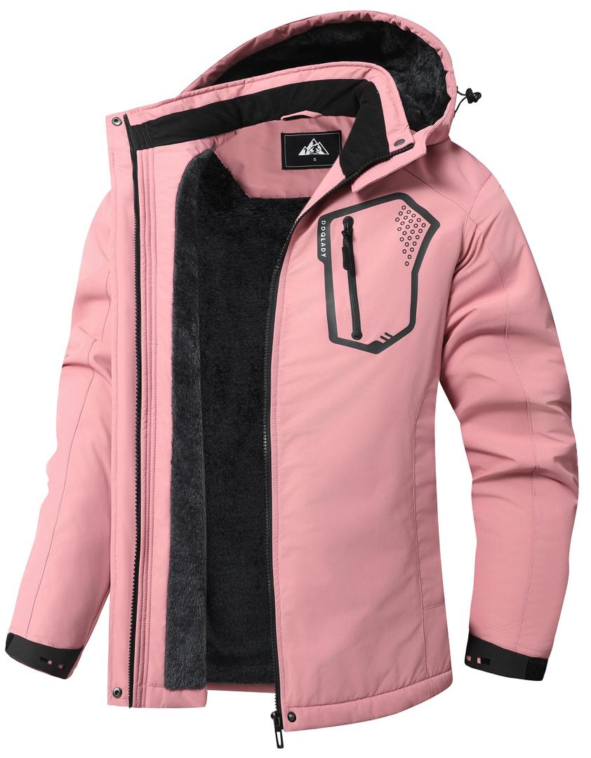 DDQLADY Women's Ski Coat Waterproof Jacket Hooded Windproof Outerwear (L)