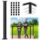 Corner Post Cable Railing 42" (Post 41"x2"x2"), 90 L-Drilled Metal Corner Post with Cable Grommets, Stainless Steel Fixed Top Handrail Corner Post, Black Finish Wire Railing Corner Deck Post