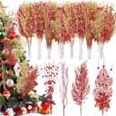Libima 36 Pcs Christmas Glitter Berries Stems 15 Inch Xmas Artificial Pine Needles Floral Picks Sprays Glittery Curly Twigs Branches Ornaments for Xmas Tree DIY Crafts Wreath Vase Filler(Red Gold)