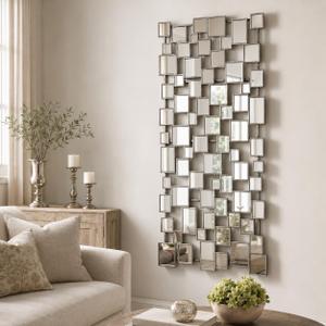Large Modern Wall Mirror - 27.55"x55.1" Silver Wall Mirrors Metal Framed Decorative Mirror for Entryway Bedroom Living Room Home Decor