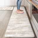 KIMODE Kitchen Mats Cushioned Anti Fatigue, Abstract Farmhouse Kitchen Rugs Sets of 2, Non Slip Kitchen Mats for Floor, Padded Kitchen Floor Mat for Sink Laundry Office Light Brown Multi (17.3" x 59"+17.3" x 29"--0.47 inches)