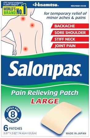 Pack of 2 Salonpas Pain Relieving Patch, LARGE, 6 Count, for Back, Neck, Shoulder, Knee Pain and Muscle Soreness, 8 Hour Pain Relief