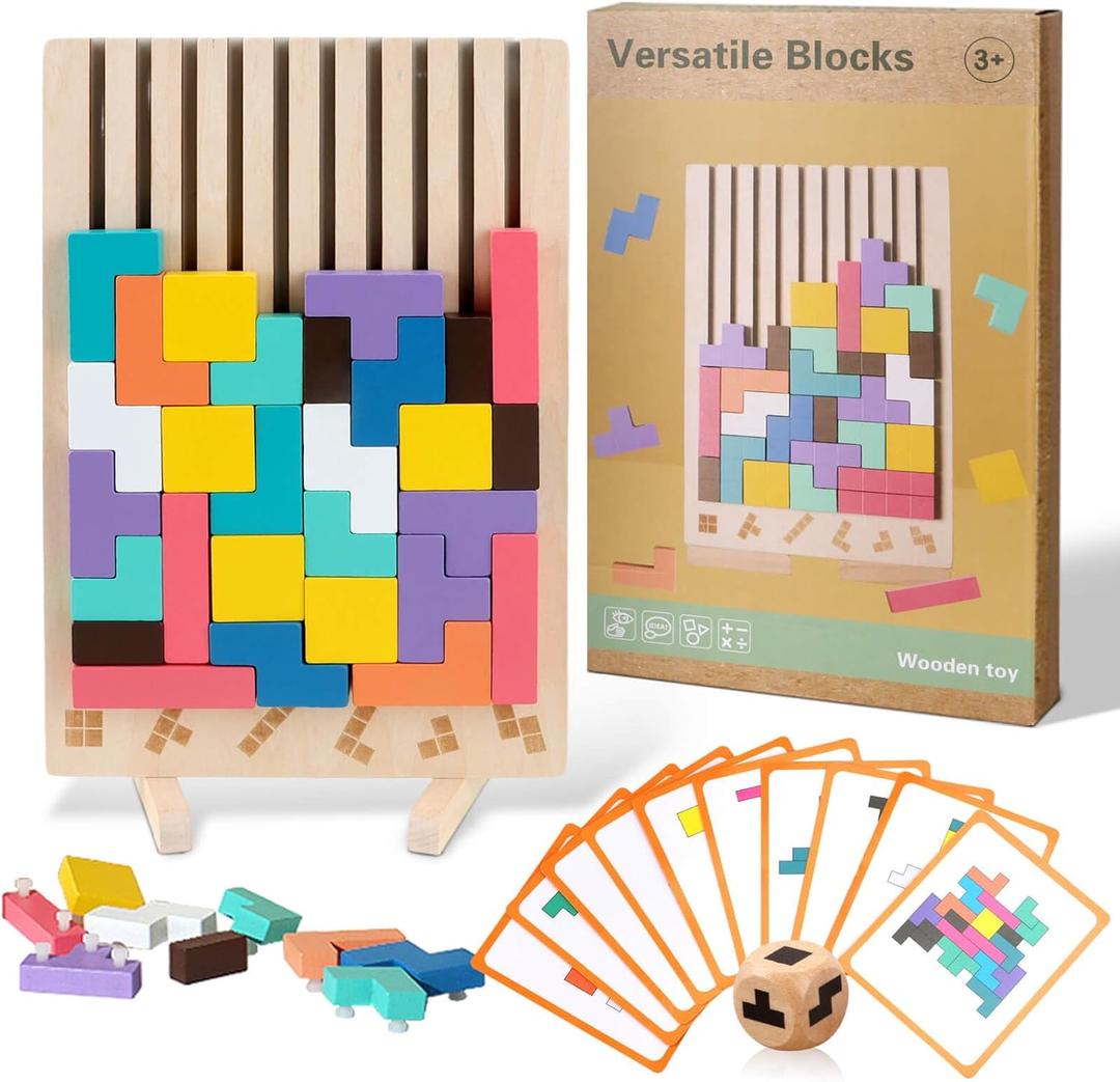 JONEG Games for 3+ Year Olds Kids- Wooden Stacking Puzzles - Brain Teasers 3D Russian Blocks Board - STEM Montessori Toys for Ages 3 4 5 6 7 10 - Gift for Toddlers Classroom Travel