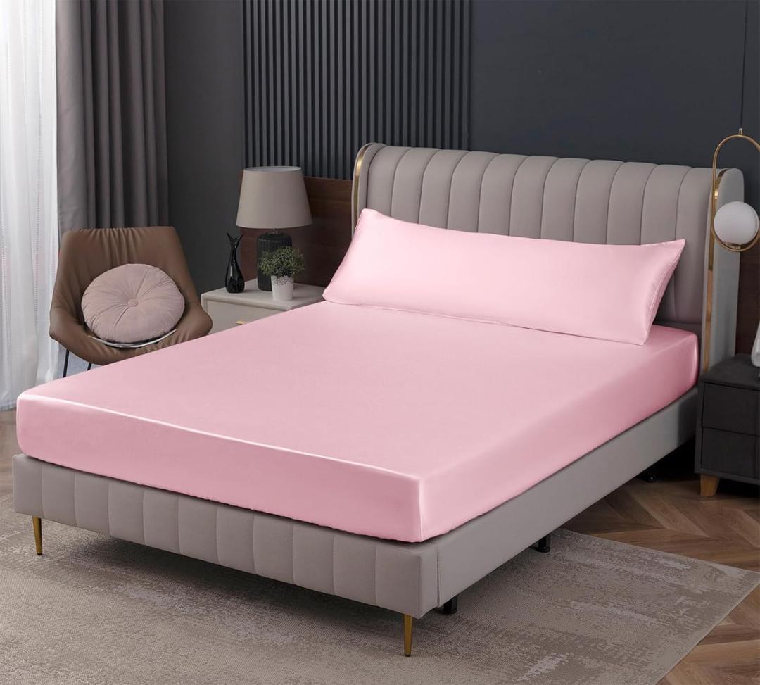 Homiest Blush Pink Satin Fitted Sheet - Full Size, Deep Pocket, Luxury & Ultra Soft Bedding