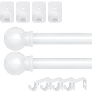 2 Pack White Curtain Rods No Drilling, 5/8 Inch Renter Friendly Curtain Rod for Windows 28 to 48 with 2 Types of Brackets