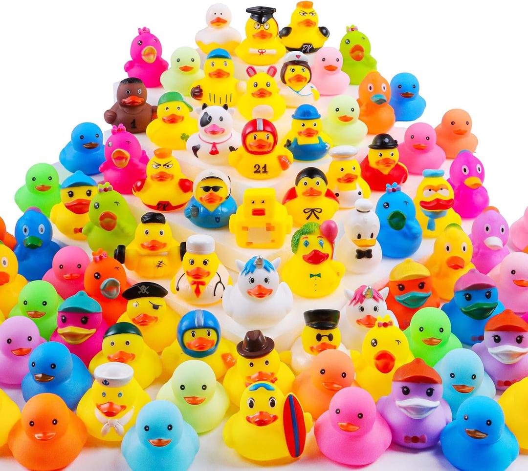 100Pcs Rubber Ducks in Bulk for Jeeps, Bath Toys Party Favors Cute Mini Ducks with Unique Designs, Floating Toys for Kids, Pool, Car Decoration, Easter Gifts