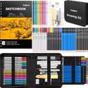 Caliart 176PCS Art Supplies Sketching Kit with 100 Sheets 3-Color Sketch Book, Graphite Colored Charcoal Watercolor & Metallic Pencils, Drawing Set Christmas Gifts for Adults Teens Girls Boys Kids (Black)