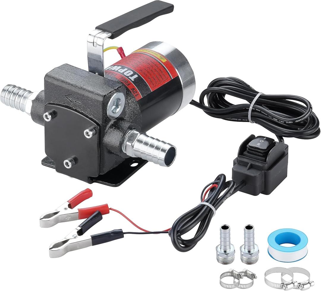 TOPWAY 12V DC Gasoline Fuel Pump 3.7GPM Self-priming Oil Transfer Pump With Handle, Reversible Pumping, Overheat Protection, Explosion-Proof, Built-in Bypass, for Gasoline Fuel Diesel Kerosene Removal