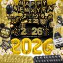 Happy New Year Party Decoration Supplies - 2026 Backdrop Banner Fringe Curtains and Foil Balloon, Photo Booth Props, Swirls, Confetti, New Years Eve Black and Gold Decor Photography Backdrops Kit