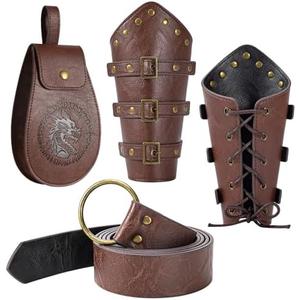 Berenlu 3 PCS Renaissance Accessories, Viking Belt, Medieval Vintage Belt Pouch & Leather Bracers for Halloween LARP Cosplay