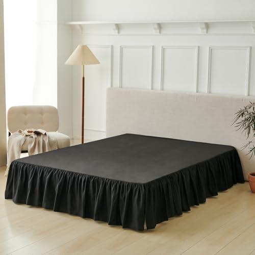 Bed Skirt Queen Size Ruffled Bed Skirt with Split Corners, Queen Bed Skirts 14 Inch Drop with Platform, Black, 14'' Queen