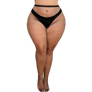Henwarry Women's Plus Size Mesh Fishnet Stockings Thigh High Waist Black Wide Tights for Weight 100-290 Lbs, XXL