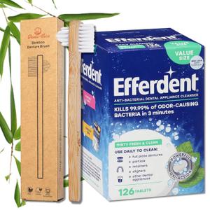 Fresh and Clean Denture Cleaning Tablets Bundle  126 Count Cleansing System with Bamboo Brush  Special Formula for Full & Partial Dentures