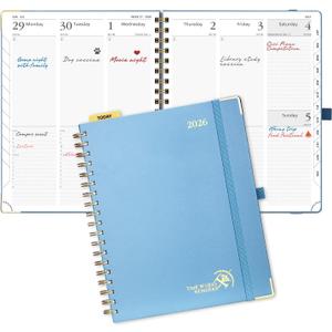 POPRUN 2026 Planner Daily Weekly and Monthly Calendar with Hourly Schedule, Monthly Tabs(Large Size 10'' x 8'' Wire-Bound Hard Cover) - Agenda 2026 (Jan.2026-Dec.2026) - Haze Blue