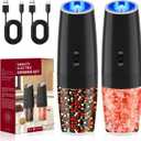 USB Rechargeable Electric Pepper Mill, Salt and Pepper Shakers, Gravity Sensing, Washable Container 135 ml, Blue LED Light and Adjustable Coarseness (2PCS)