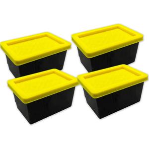 Storage Bins With Lids, 3.42" x 2" x 1.33" Mini Tote Bin with Snap-Fit Lid for Organizing Small Parts, Crafts, Hardware, & Office Supplies Storage, Black Base And Yellow Lid - 4PCS