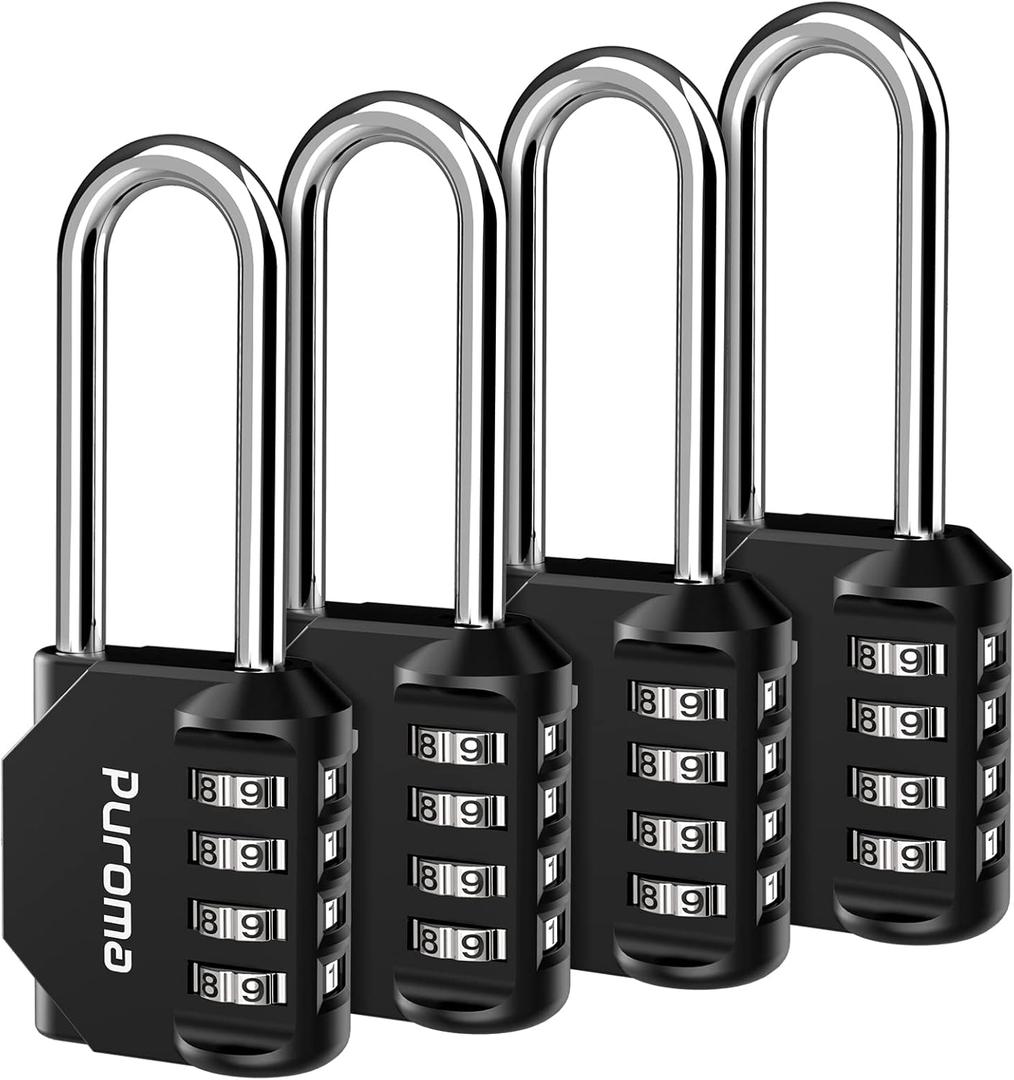 Puroma 4 Pack 2.6 Inch Long Shackle Combination Lock 4 Digit Outdoor Waterproof Padlock for School Gym Locker, Sports Locker, Fence, Gate, Toolbox, Case, Hasp Storage (Black)