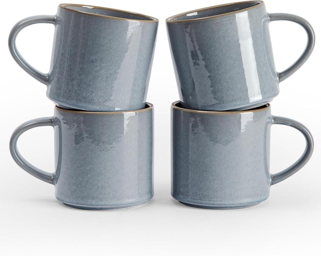 famiware Nature Coffee Mugs Set of 4, 14 oz Coffee Mug Set, Coffee Cups with Handle for Coffee, Tea, Cocoa and Milk, Microwave and Dishwasher Safe, Light Blue (4pcs, Nature-Light Blue)
