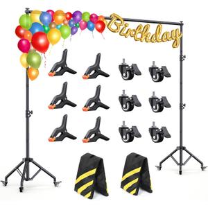 Backdrop Stand with Wheels 10x7.5Ft (WxH), Photo Backdrop Stand Easy to Move,Heavy Duty Back Drop Adjustable Stand for Parties,Banner Stand Photography and Video Studios
