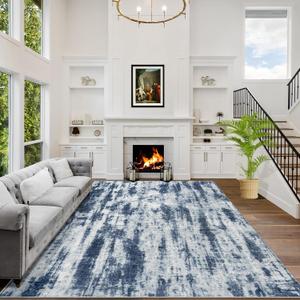 10x14 Area Rugs Washable Rug: Modern Abstract Living Room Rug Soft Anti-Skid Thin Carpet Indoor Floor Non-Shedding Carpets for Bedroom Dining Room Farmhouse Nursery Home Office Blue Grey