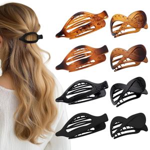 2 x 8 Pcs French Flat Hair Clips for Women Matte & Glossy Claw Clips for Thick & Thin Hair No-Slip Hair Claw Strong Hold Styling Barrettes Accessories (8 PACK 4 Tortoiseshell COLORS 01)