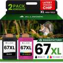 67XL Ink Cartridge Replacement for HP 67 XL Black Tri-Color Remanufactured for HP Ink 67 67XL for DeskJet 2755e 2700 2855e 2800 2752 2742e 4155e 4255e 4100 Envy 6055 6055e 6455e Printer (2-Pack)