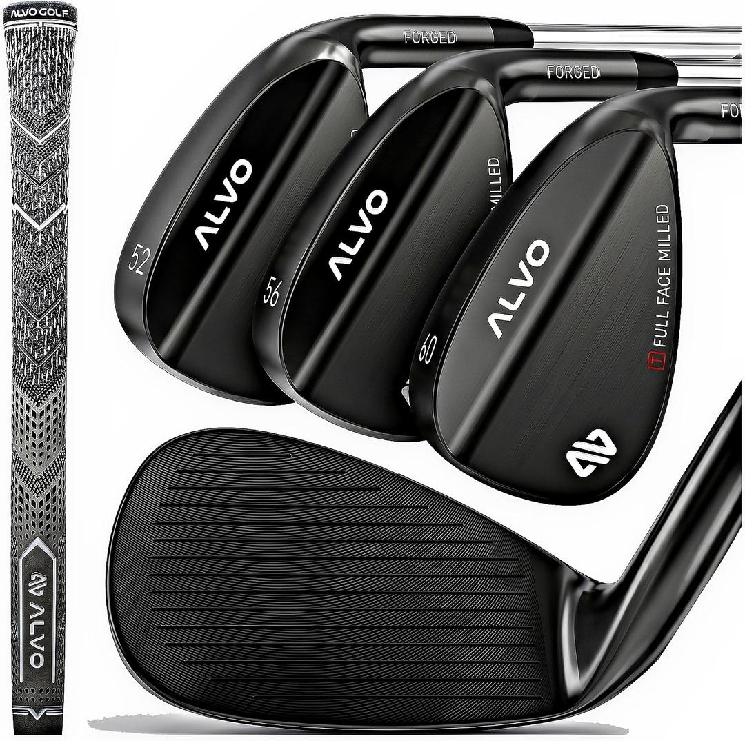 ALVO GOLF - Premium Full Face Golf Wedges, Golf Wedge Set and Singles, 3 Wedges 52/56/60 Degree,Lob,Gap,Sand Golf Club for Men, Premium Grip, Right Hand, max Spin, Set of 3 Wedges