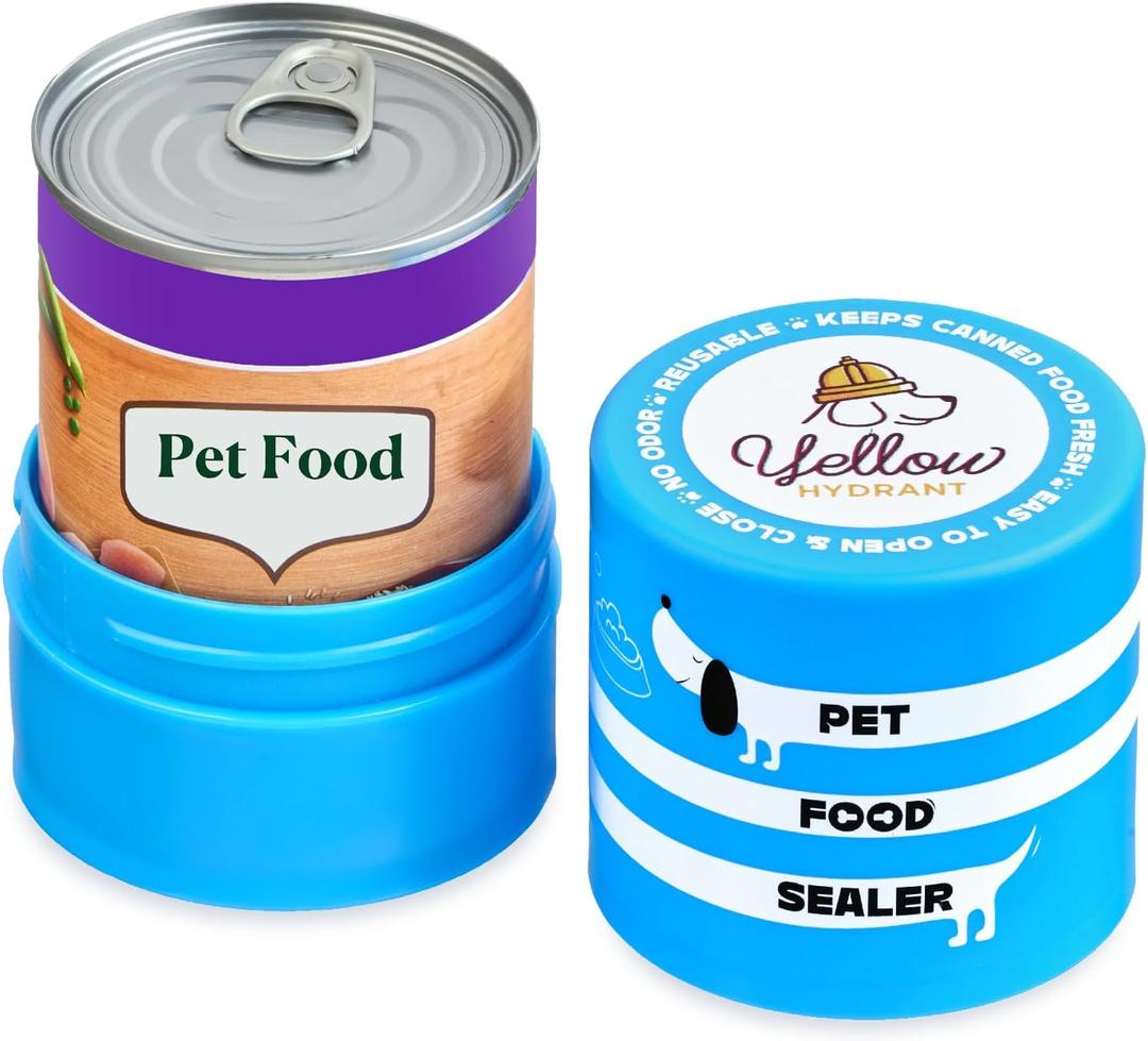 The Original Canned Dog Food Storage Container Patent Pending Reusable Airtight Can Cover Pet Food Sealer - Keeps Dog Food Can Fresh in the Fridge, Eliminates Odor, Easy to Use (Light blue and white)