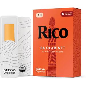 Rico Organic Bb Clarinet Reeds, Strength 3.0, Pack of 10