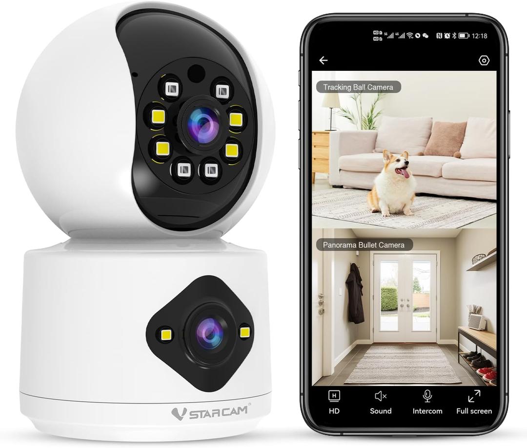VSTARCAM 2K+2K Cameras for Home Security Indoor, Dual Cameras, 360 Pan-Tilt, Color Night Vision, Motion Detection, Real-time Alerts, 2-Way Audio, Works with Alexa,Cloud & SD Card Storage(up to 256GB)