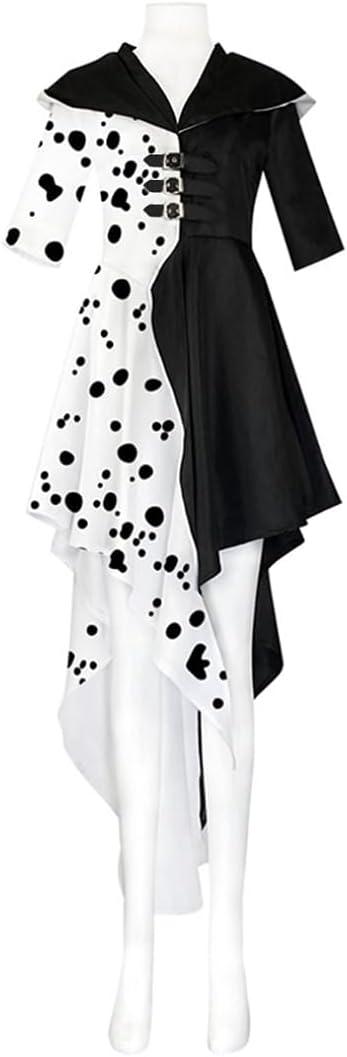 Adult Dalmatian Costume Deville Witch Cosplay Girls Gothic Dress Vintage Print Skirt Party Halloween Outfit for Women (Large, Black)