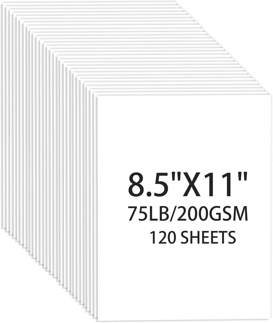 White Cardstock 8.5 X 11, 120 Sheets Card Stock, 75lb/ 200gsm Copy Paper, Cardstock Printer Paper for Art, Drawing, Invitations, DIY Cards, Watercolor, Craft, Construction, School & Office Supplies