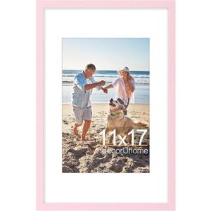 decorUhome 11x17 Picture Frame, Display Pictures 8x12 with Mat or 11x17 without Mat, Wall Hanging Poster Frame, Pink, 1 Pack