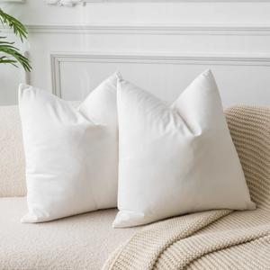 JUSPURBET Cream White Throw Pillow Covers 20x20 inch Set of 2 Decorative Velvet Pillow Covers for Couch Sofa Bed Soft Cushion Covers Cases with Invisible Zipper for Living Room Home Decor