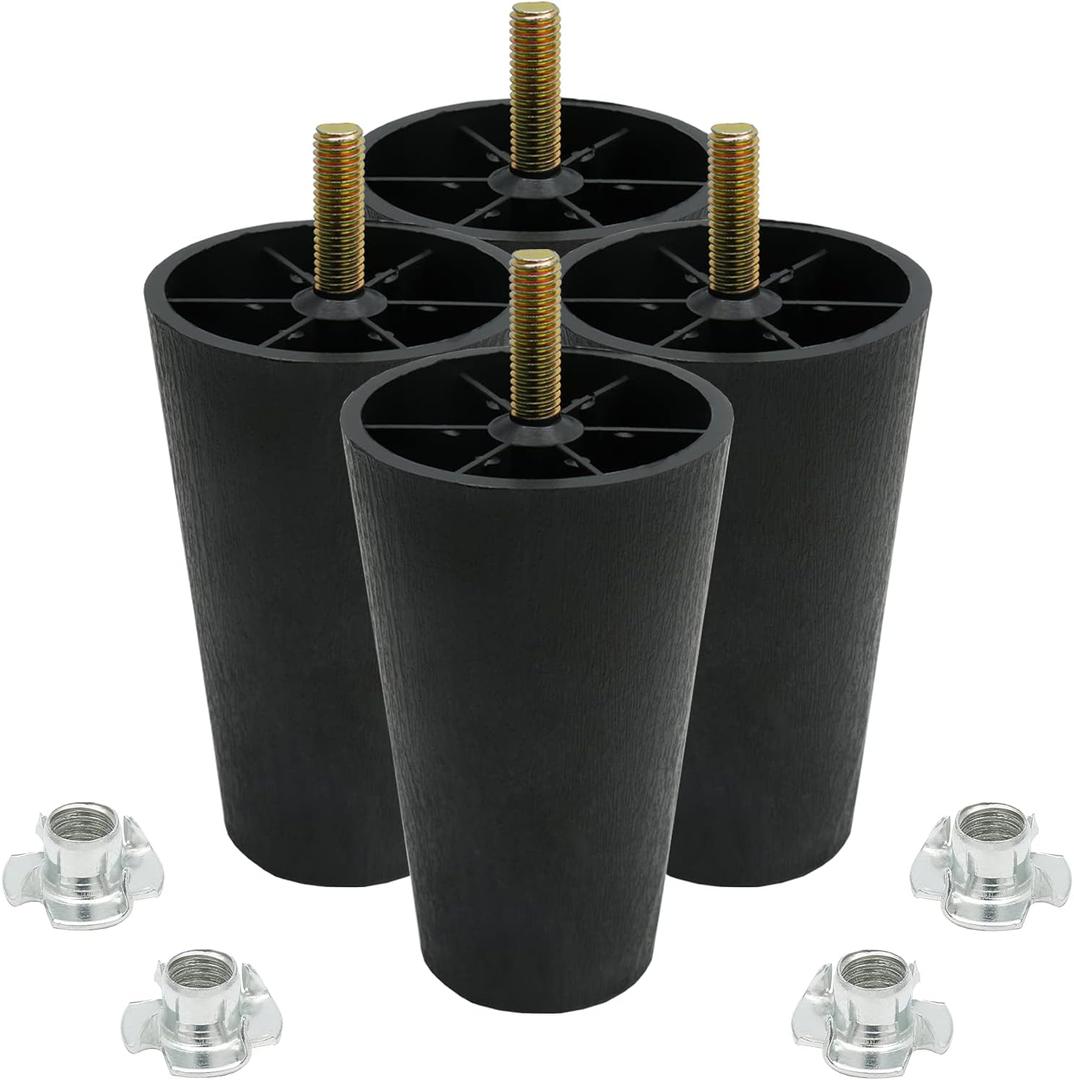 Murtenze 4Pcs 5 inch Sofa Legs, Round Tapered Plastic Couch Legs Replacement Furniture Legs with M10 Hanger Bolts for Chair Sofa Dresser Cabinet Loveseats Ottoman Bed