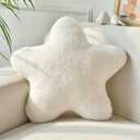 Xiashrk Star Pillow, Decorative Throw Pillows for Bed Couch, 15" Star Shaped Pillow Plush Floor Cushions Room Decor Pillow with Soft Faux Rabbit Fur for Sofa Bedroom Living Room (15" x 15", Ivory White)