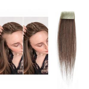 human hair bald spot hair patch toupee scar human hair replacement hairline loss straight Tape for men and women (Medium Brown, 0.78"*1.57")