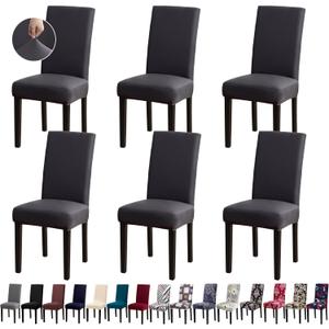 Chair Covers, Stretch Kitchen Dining Room Chair Covers Set of 6, Removable Washable Dining Chair Slipcovers for Home, Hotel, Banque (.Dark Grey)