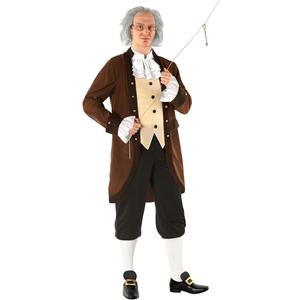 Morph Benjamin Franklin Costume With Wig Founding Fathers Costume Adult Colonial Outfit Men Ben Franklin Outfit Men (Wig And Pants)