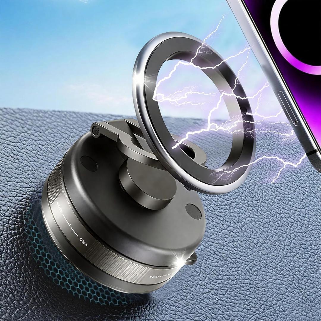 Magnetic Car Phone Mount Holder - 360° Rotation & Foldable, Dashboard Windshield Suction Cup, Compatible with iPhone Android Phones