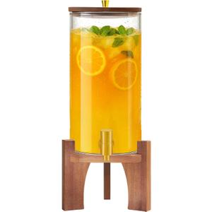 Glass Drink Dispenser,1.5 Gallon Beverage Dispenser with Stand,Lemonade Dispenser with Stainless Steel Faucet,Drink Dispensers for Parties, Bars and Home (Round Stand)