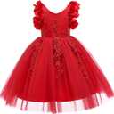Weileenice Flower Girl Lace Dress Pageant Kids Wedding Christmas Holiday Party Dresses (4-5T, Bright Red)
