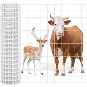 Gisafai Galvanized Welded Wire Fence 4 ft X 50 ft for Dog Chicken Hog Deer Goat Cattle 16GA Garden Border PVC Coated Fencing Roll Border Yard Vegetable Plant Animals Protection Poultry Netting(White)