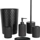 zccz Bathroom Accessory Set - 6 Pcs Black Bathroom Accessories Set with Trash Can, Toothbrush Holder, Toothbrush Cup, Soap Dispenser, Soap Dish, Toilet Brush with Holder - Accessoire Salle de Bain (Black Effect)
