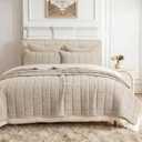 120x128 Cotton Quilt Bedding Set Oversized King Size Quilted Bedspread Sets with 2 Shams,3 Pieces Lightweight Soft Bedding Sets for All Season,Khaki
