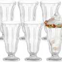 Cheardia 6 Pack Plastic Milkshake Glasses, 13.5 oz Old Fashioned Soda Glass Footed Ice Cream Cups, Clear Pina Colada Fountain Glasses Milkshake Cups for Sundae, Juice, Tropical Drinks, Party