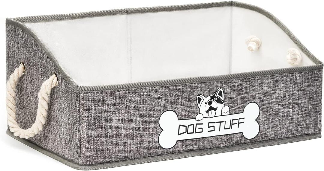Collapsible Fabric Dog Toy Box and Storage Bin With Handle - Trapezoid Basket Chest Organizer for Pet Toys, Blankets and Accessories (Grey)